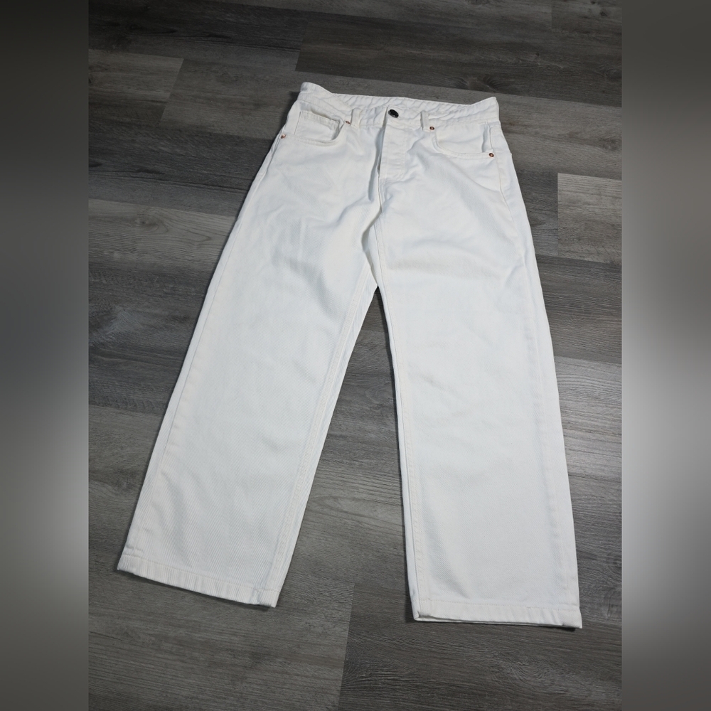Raey Women's Ivory Wide Leg 100% Organic Cotton Button Fly Jeans ~ Size 24